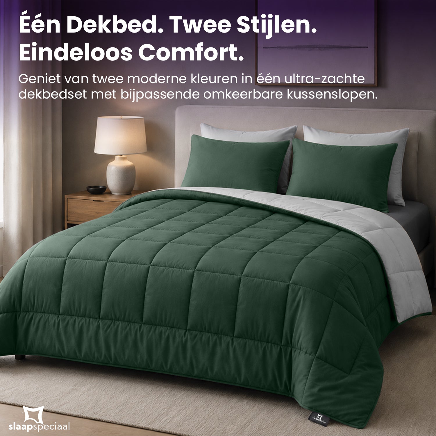 eazydekbed® - All-year - Groen/Grijs + Kussenslopen