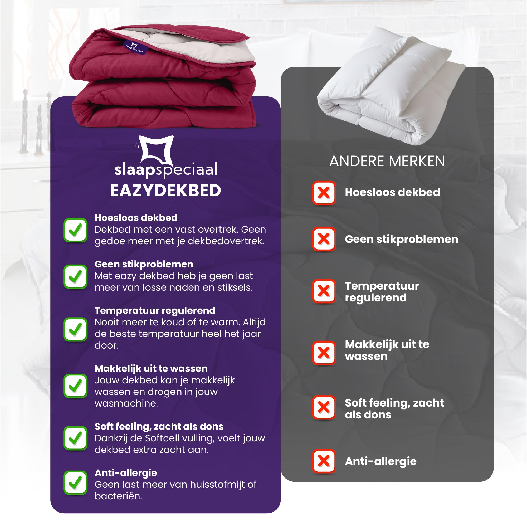 eazydekbed® - Zomerdekbed - Rood/Crème