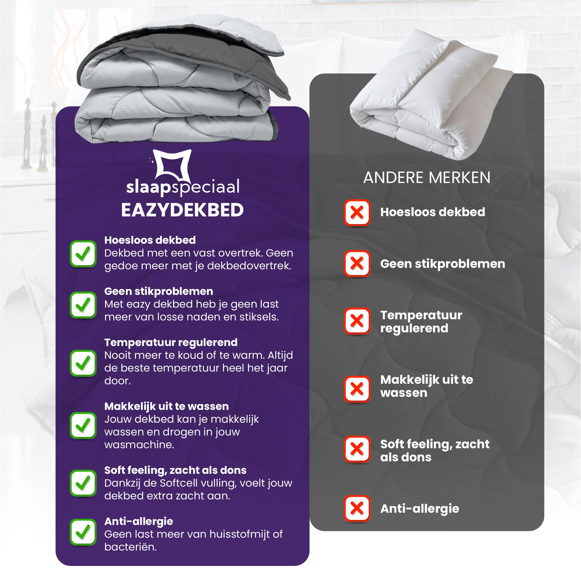 eazydekbed® Zomerdekbed – Antraciet/Grijs – Hoesloos & Wasbaar