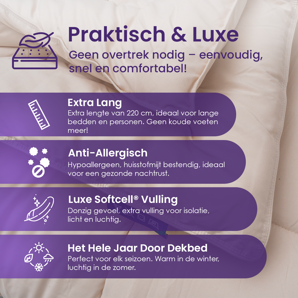 eazydekbed® – Beige – Hoesloos & Wasbaar – Voor het hele jaar