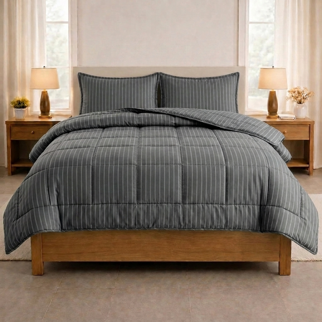 eazydekbed® - Zomerdekbed - Antraciet Stripe