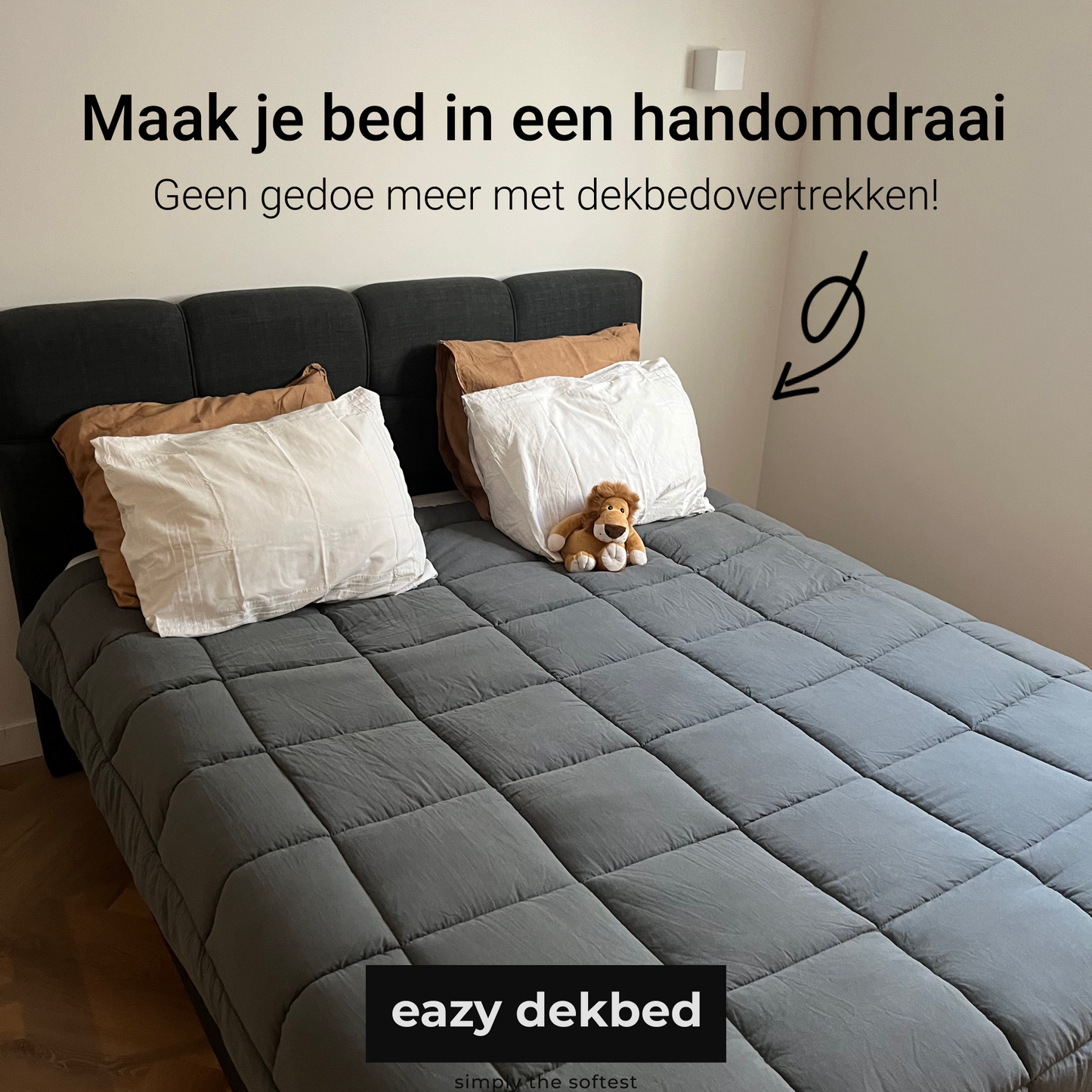 Slaapspeciaal Eazydekbed ® Series - Dekbed - Dekbed zonder overtrek - Hoesloos dekbed - Grijs/Antraciet