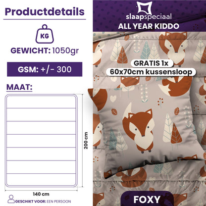eazydekbed® Kinderdekbed 140x200 cm – Foxy – Hoesloos & Wasbaar – Voor het hele jaar – 100% katoen + GRATIS kussensloop