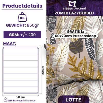 eazydekbed® – Sommer-Bettdecke aus Baumwolle – Lotte – Bezuglos & Waschbar + GRATIS Kissenbezüge