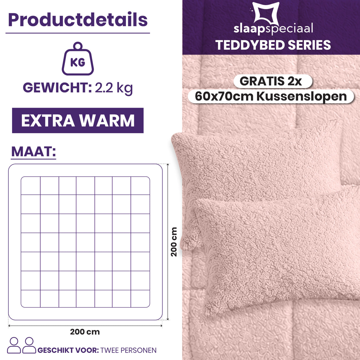 eazydekbed® - Teddy - All Year - Roze