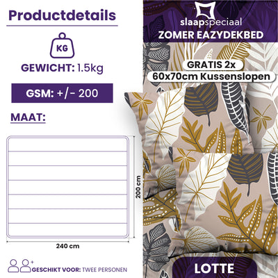 eazydekbed® – Sommer-Bettdecke aus Baumwolle – Lotte – Bezuglos & Waschbar + GRATIS Kissenbezüge