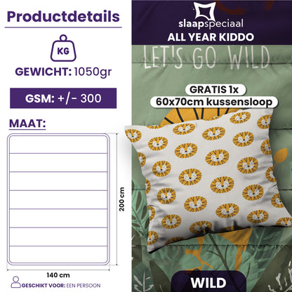 eazydekbed® Kinderdekbed 140x200 cm – Wild – Hoesloos & Wasbaar – Voor het hele jaar – 100% katoen + GRATIS kussensloop