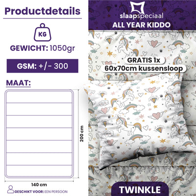 eazydekbed® - Kinderdekbed 140x200 cm - Twinkle + GRATIS kussensloop