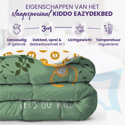 eazydekbed® Kinderdekbed 140x200 cm – Wild – Hoesloos & Wasbaar – Voor het hele jaar – 100% katoen + GRATIS kussensloop