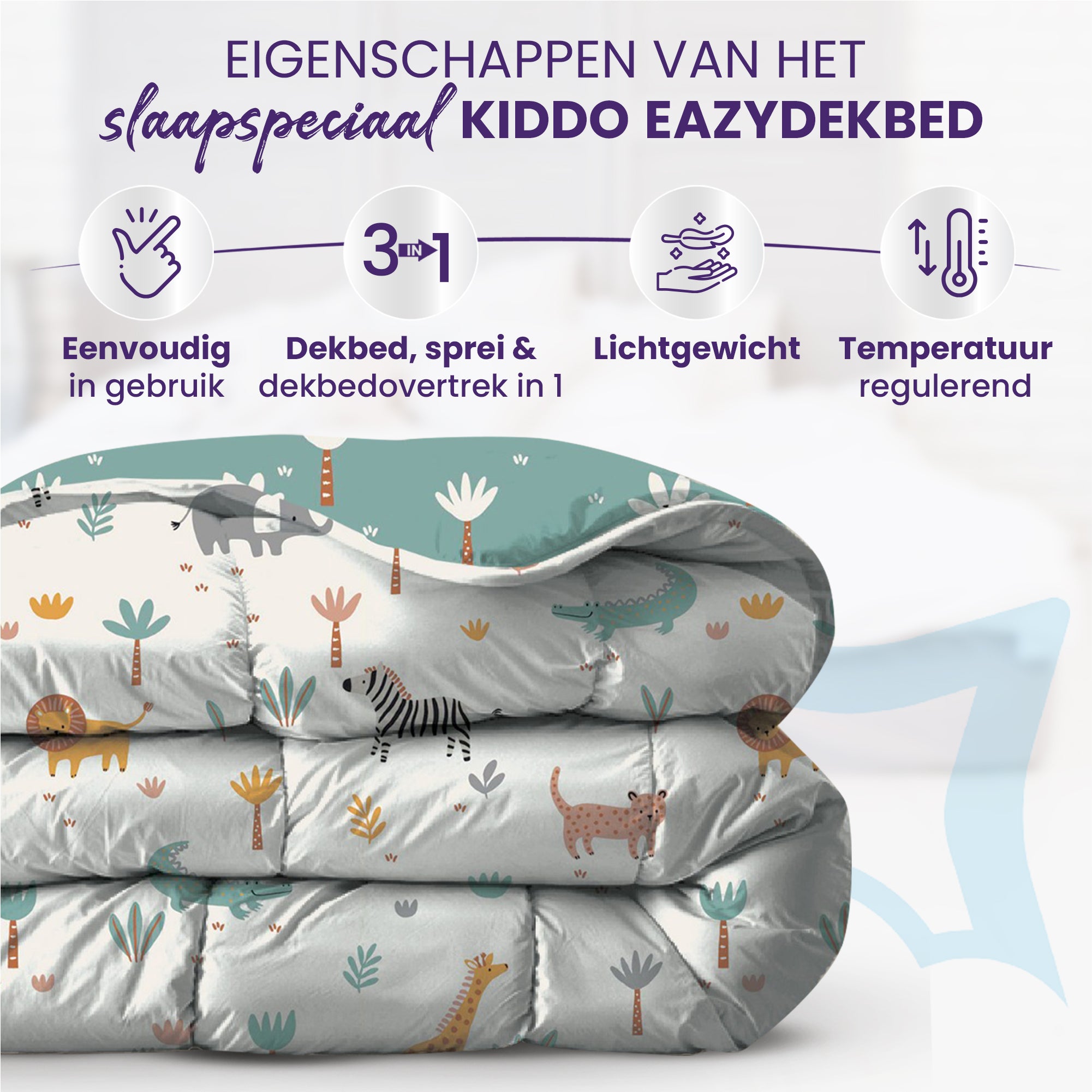 eazydekbed® Kinderdekbed 140x200 cm – Zumi – Hoesloos & Wasbaar – Voor het hele jaar – 100% katoen + GRATIS kussensloop