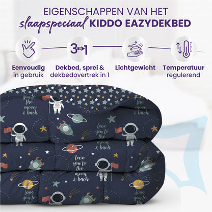 eazydekbed® Kinderdekbed 140x200 cm – Cosmo – Hoesloos & Wasbaar – Voor het hele jaar – 100% katoen + GRATIS kussensloop
