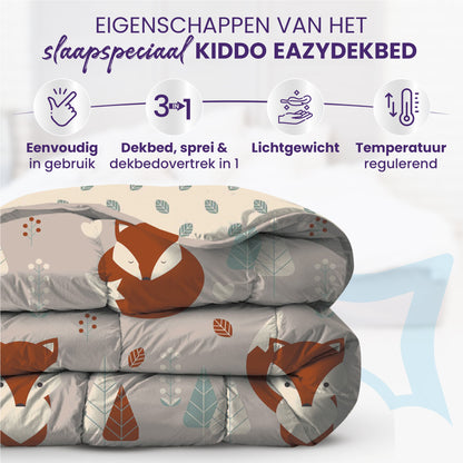 eazydekbed® Kinderdekbed 140x200 cm – Foxy – Hoesloos & Wasbaar – Voor het hele jaar – 100% katoen + GRATIS kussensloop