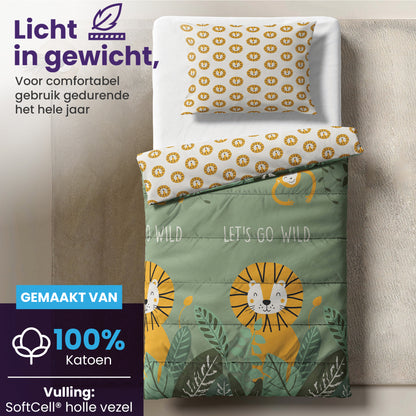 eazydekbed® Kinderdekbed 140x200 cm – Wild – Hoesloos & Wasbaar – Voor het hele jaar – 100% katoen + GRATIS kussensloop