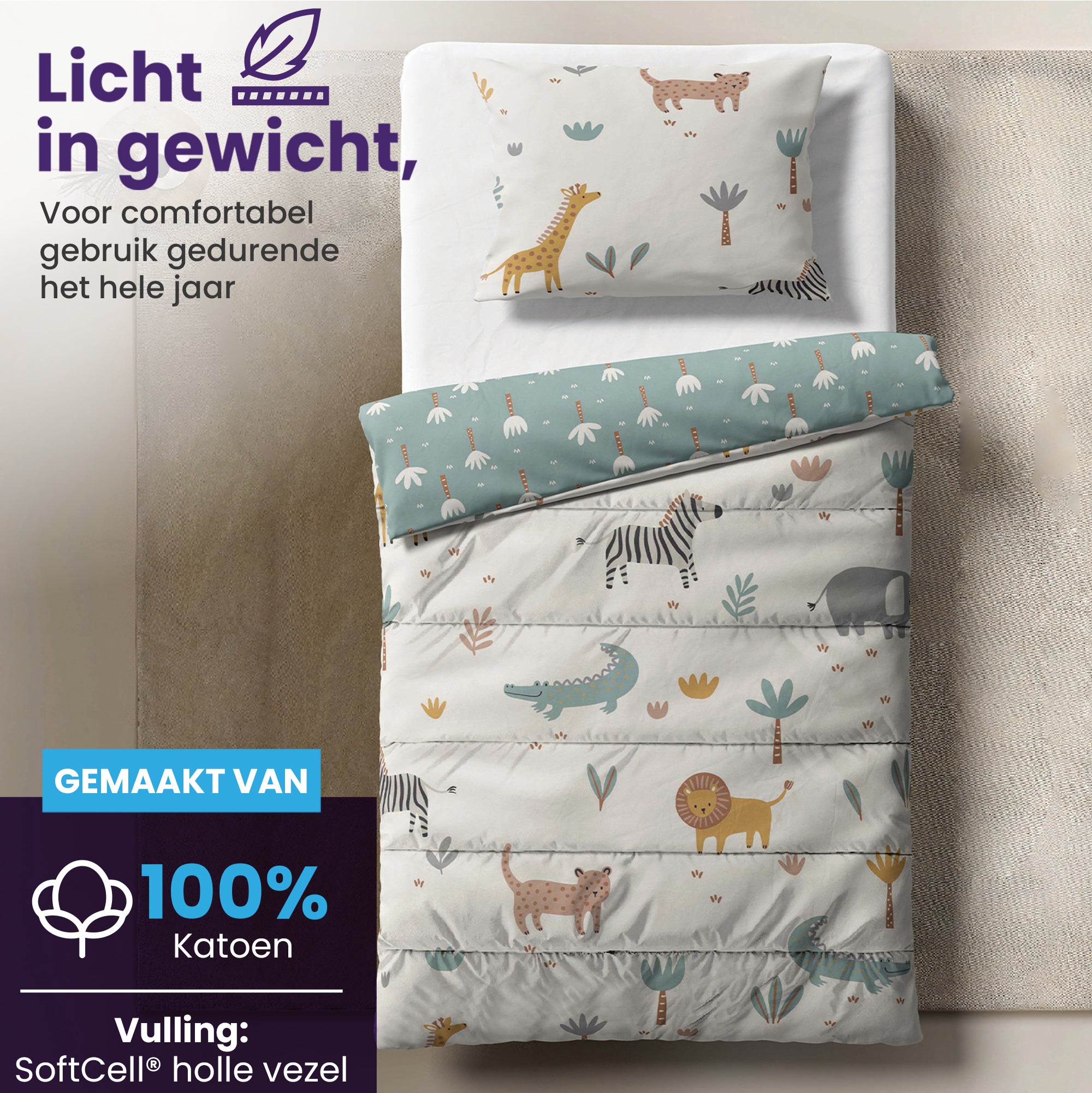 eazydekbed® Kinderdekbed 140x200 cm – Zumi – Hoesloos & Wasbaar – Voor het hele jaar – 100% katoen + GRATIS kussensloop