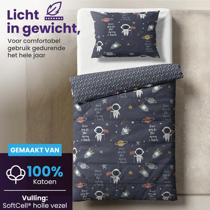 eazydekbed® Kinderdekbed 140x200 cm – Cosmo – Hoesloos & Wasbaar – Voor het hele jaar – 100% katoen + GRATIS kussensloop