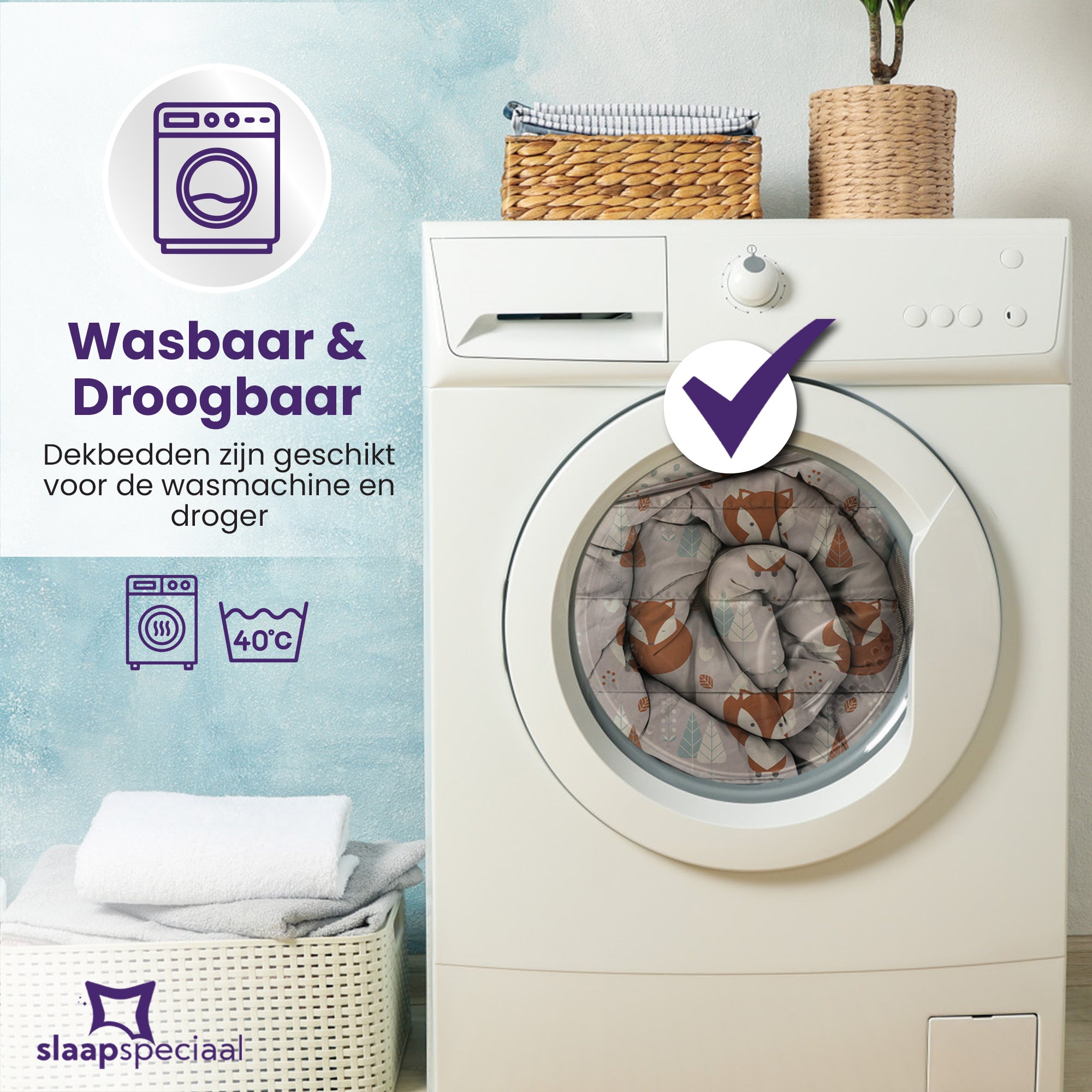 eazydekbed® Kinderdekbed 140x200 cm – Foxy – Hoesloos & Wasbaar – Voor het hele jaar – 100% katoen + GRATIS kussensloop
