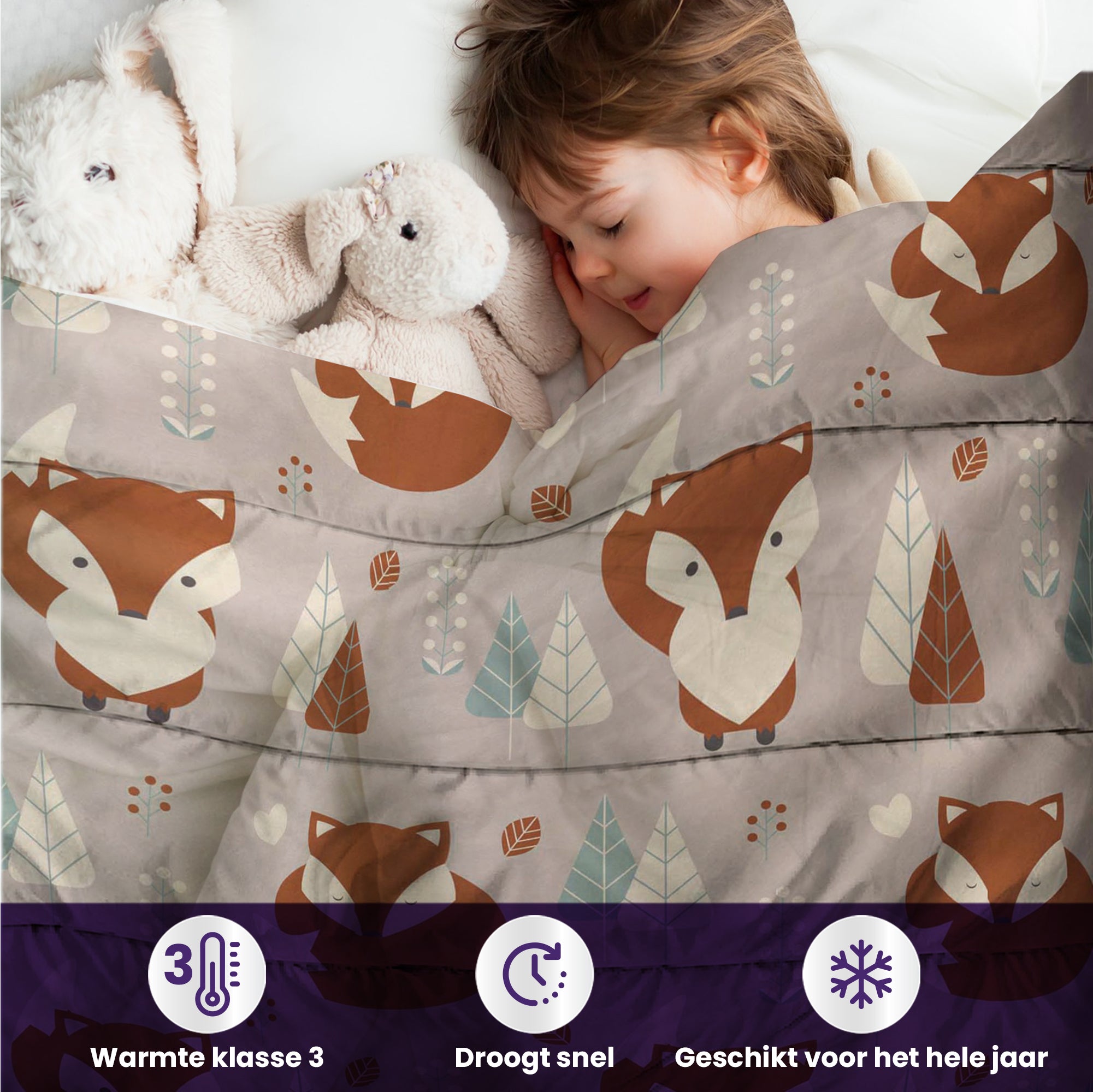 eazydekbed® Kinderdekbed 140x200 cm – Foxy – Hoesloos & Wasbaar – Voor het hele jaar – 100% katoen + GRATIS kussensloop