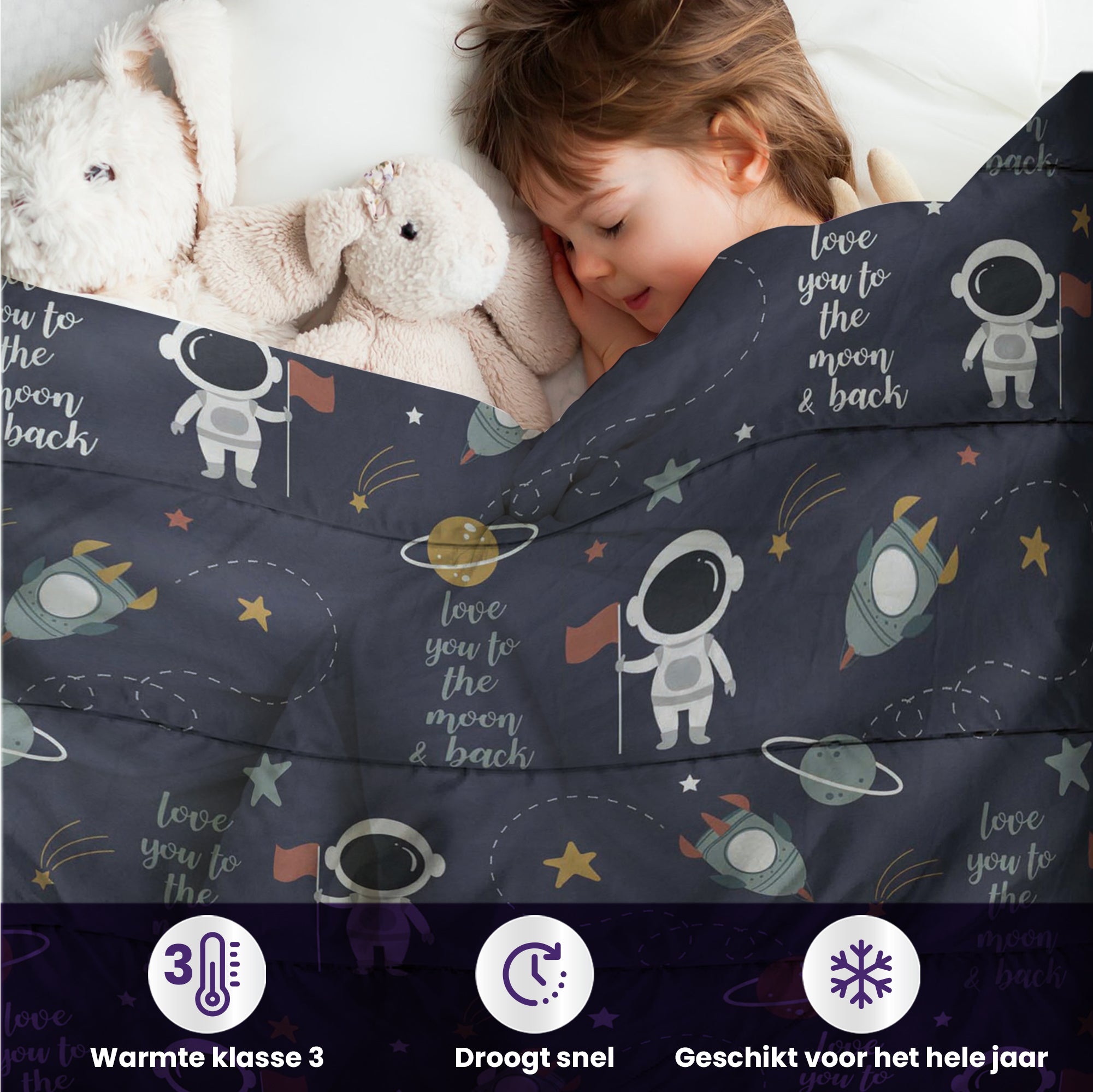 eazydekbed® Kinderdekbed 140x200 cm – Cosmo – Hoesloos & Wasbaar – Voor het hele jaar – 100% katoen + GRATIS kussensloop