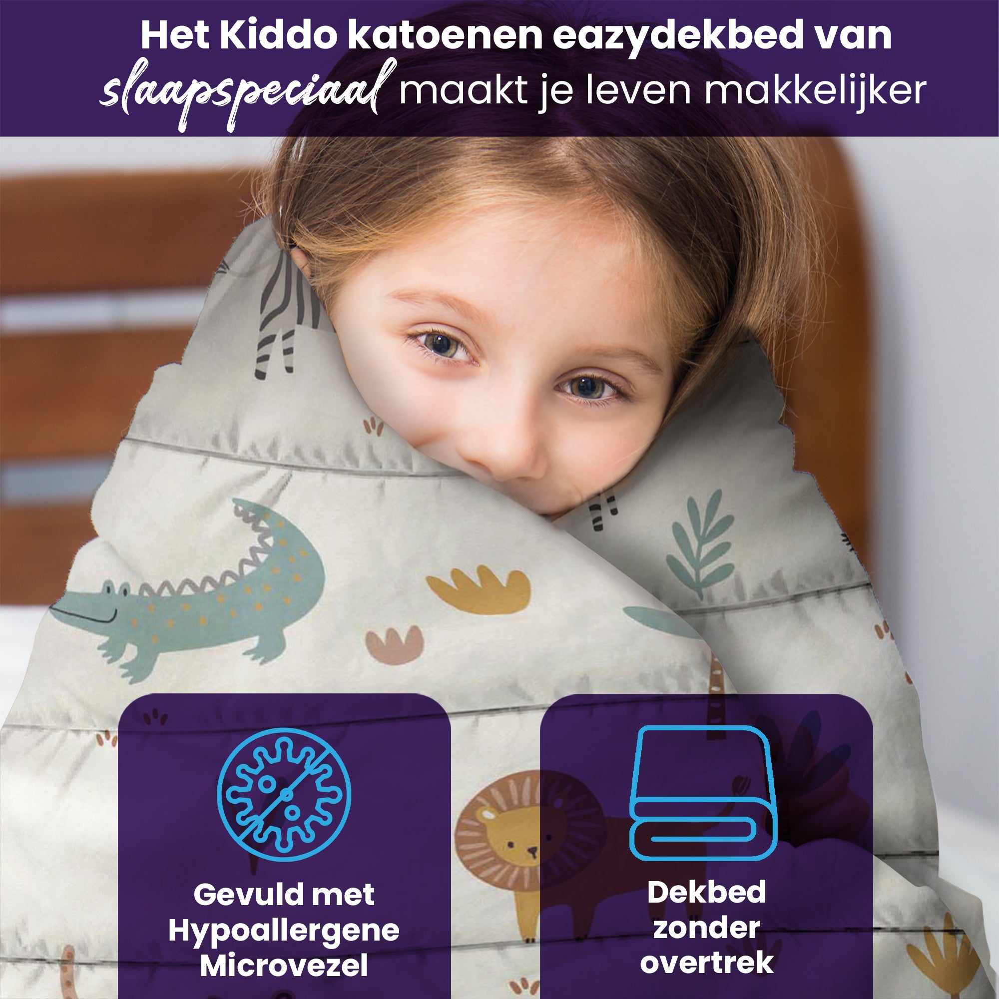 eazydekbed® Kinderdekbed 140x200 cm – Zumi – Hoesloos & Wasbaar – Voor het hele jaar – 100% katoen + GRATIS kussensloop