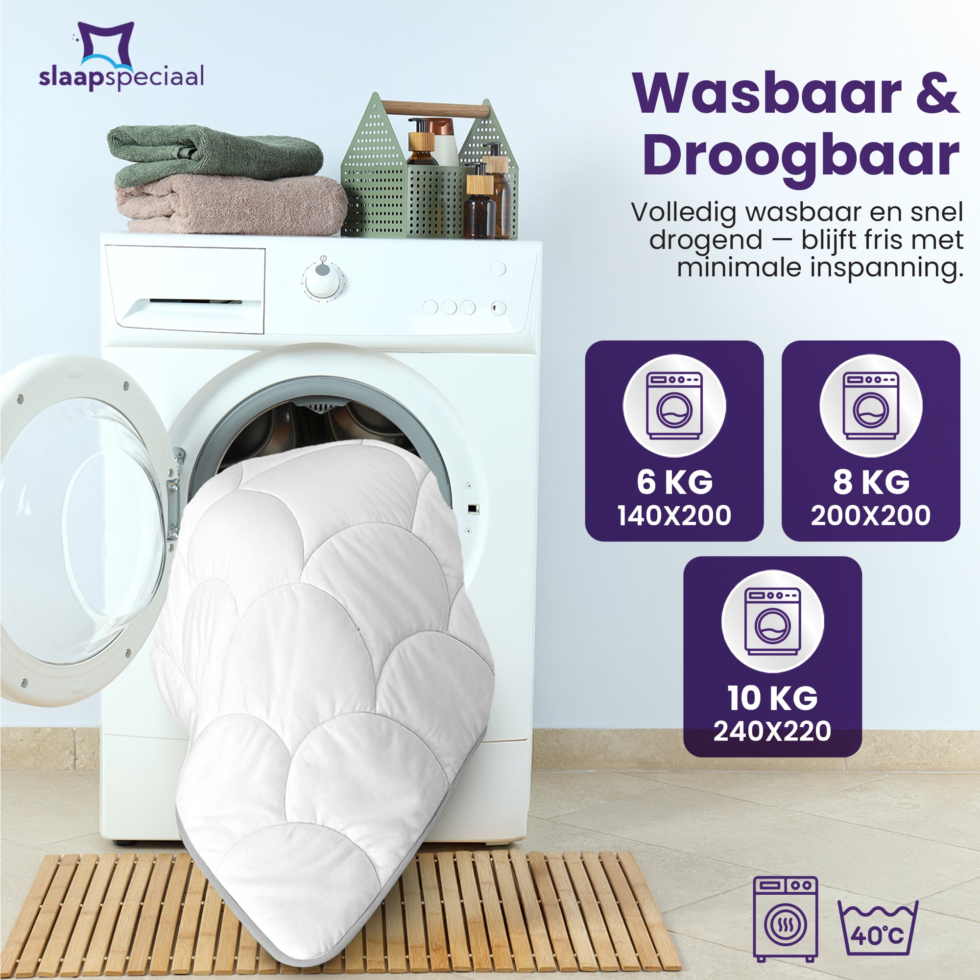 eazydekbed® – Wit – Hoesloos & Wasbaar – Voor het hele jaar
