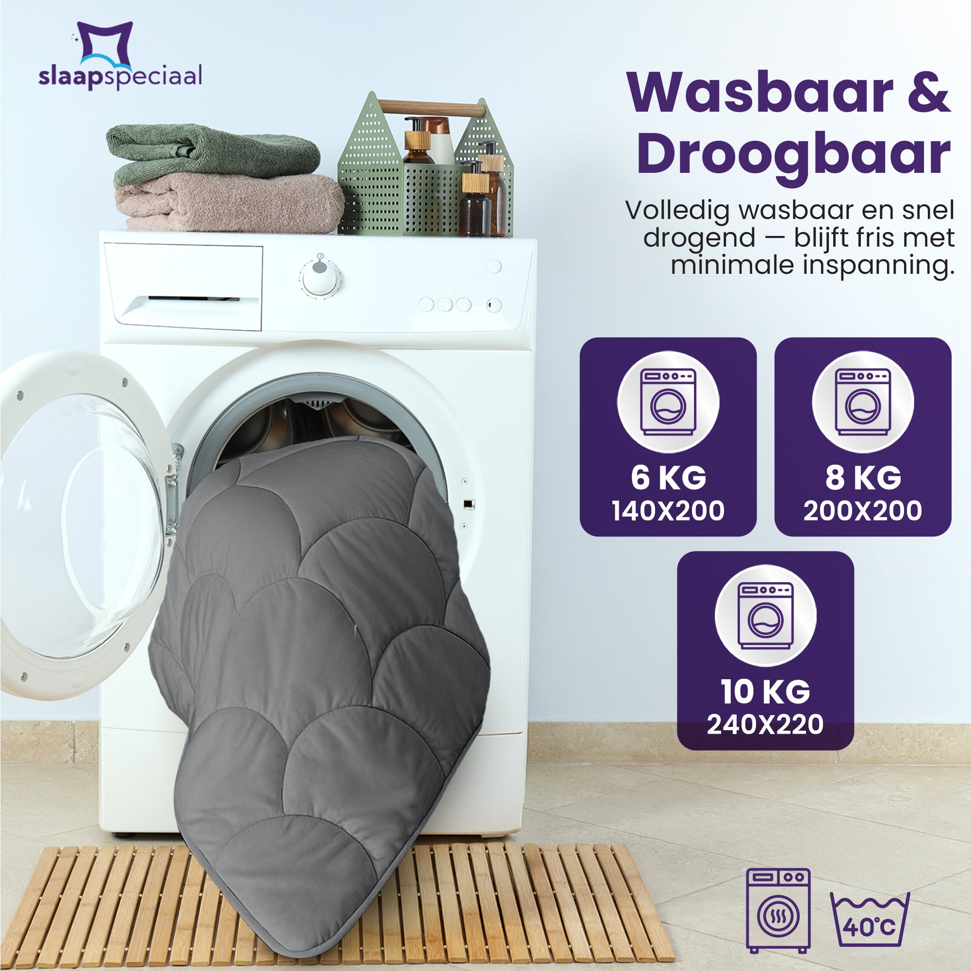 eazydekbed® – Antraciet – Hoesloos & Wasbaar – Voor het hele jaar