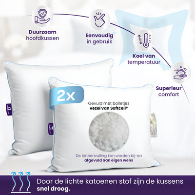 Hoofdkussen - Set van 2 - 60x70 cm - Navulbaar