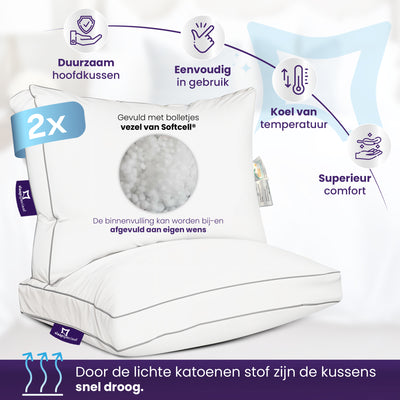 Hoofdkussen - Set van 2 - 50x60x10 cm - Navulbaar