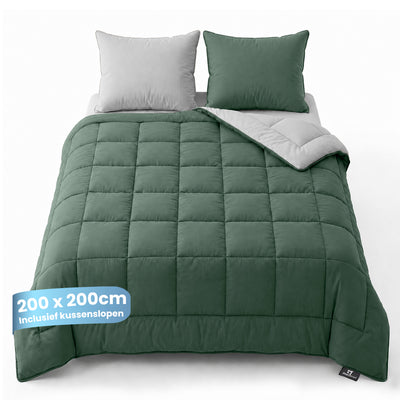 eazydekbed® - All-year - Groen/Grijs + Kussenslopen