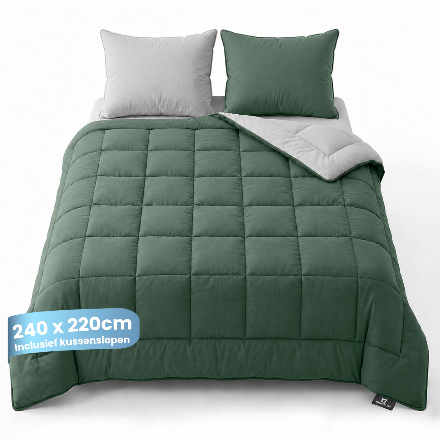 eazydekbed® - All-year - Groen/Grijs + Kussenslopen