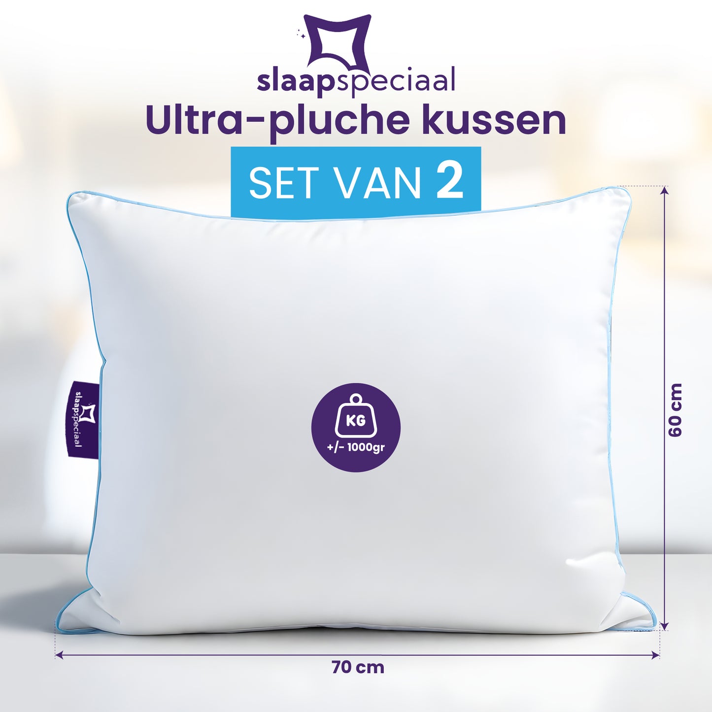 Slaapspeciaal Hoofdkussen - Set van 2 - 60x70 cm - Navulbaar- Katoenen Tijk