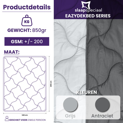 eazydekbed® Sommer-Bettdecke – Anthrazit/Grau – Ohne Bezug & Waschbar