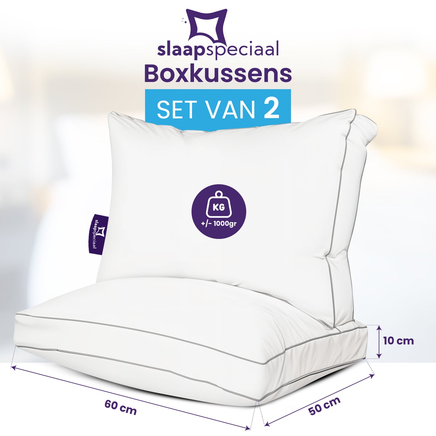 Slaapspeciaal Hoofdkussen - Set van 2 - 50x60x10 cm - Navulbaar- Katoenen Tijk