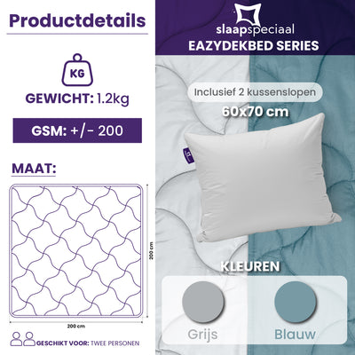 eazydekbed® - Zomerdekbed - Blauw/Grijs + Gratis Kussenslopen