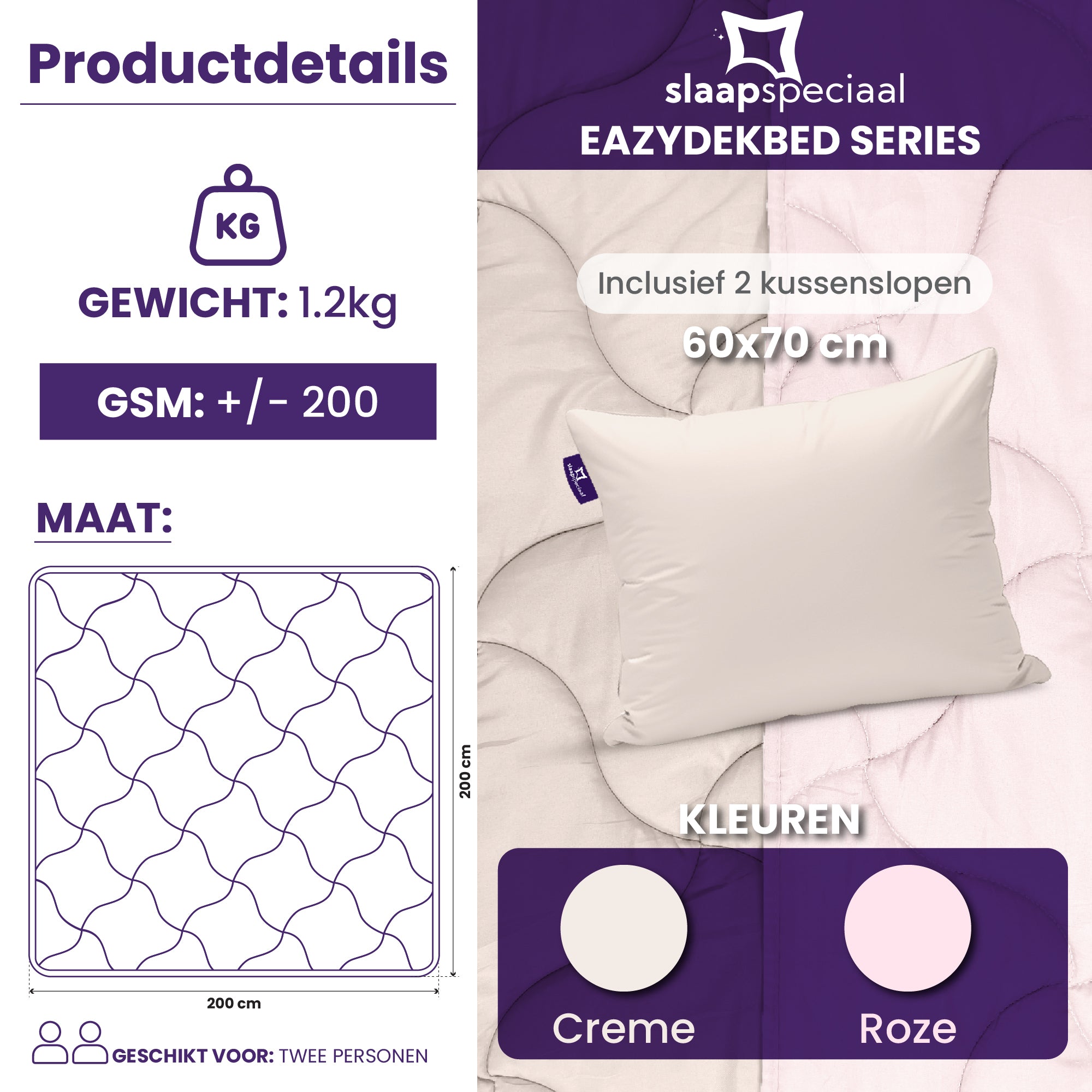 eazydekbed® - Zomerdekbed - Roze/Crème + Gratis Kussenslopen