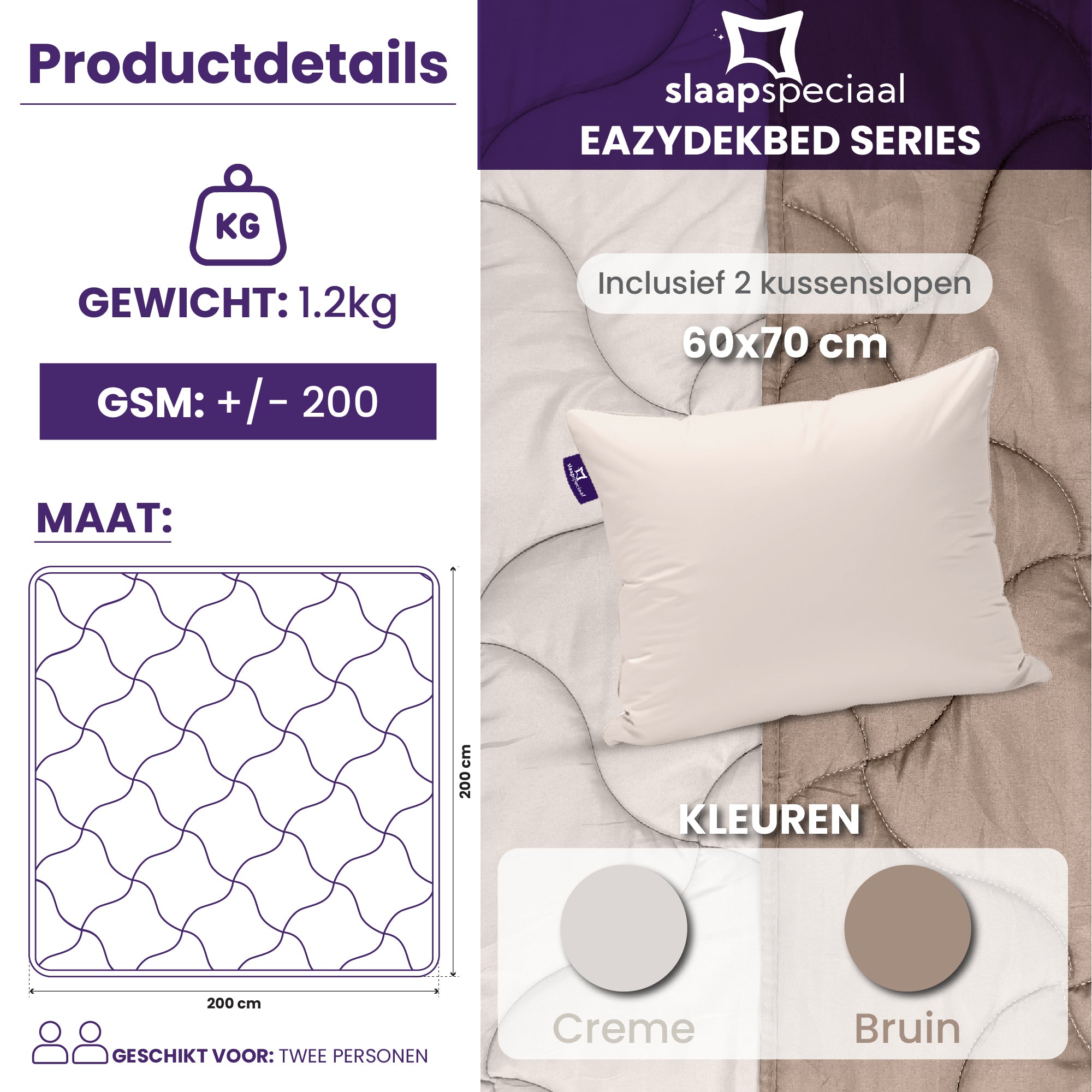 eazydekbed® - Zomerdekbed - Bruin/Creme + Gratis Kussenslopen