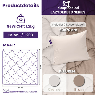 eazydekbed® - Zomerdekbed - Bruin/Creme + Gratis Kussenslopen