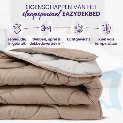 Slaapspeciaal Eazydekbed ® Series - Zomerdekbed - Dekbed zonder overtrek - Hoesloos dekbed  - Taupe/Creme