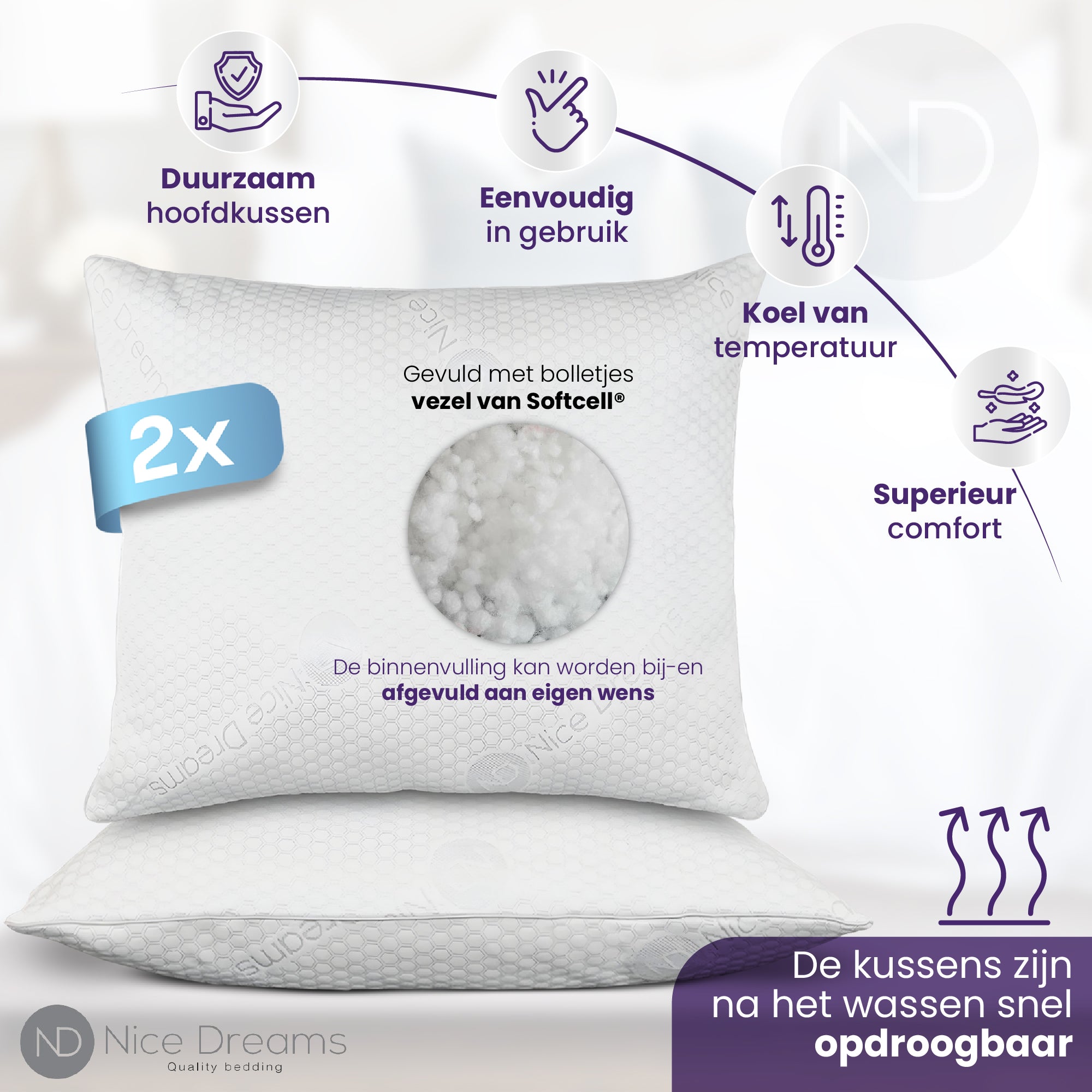 Kissen – 2er-Set – 60 x 70 cm – Nachfüllbar – Weiche Haptik