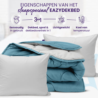 eazydekbed® - Zomerdekbed - Blauw/Grijs + Gratis Kussenslopen