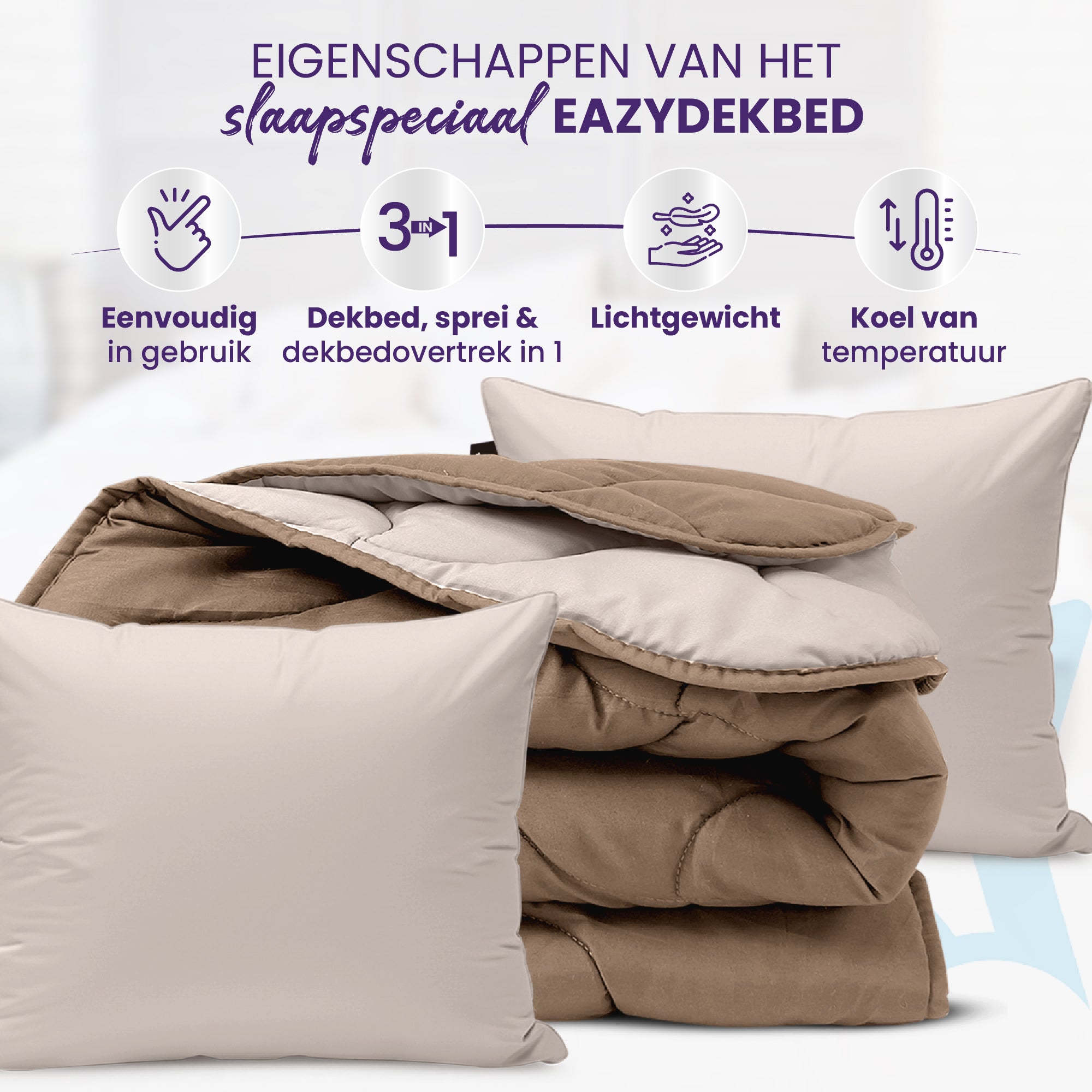 eazydekbed® - Zomerdekbed - Bruin/Creme + Gratis Kussenslopen