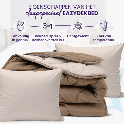eazydekbed® - Zomerdekbed - Bruin/Creme + Gratis Kussenslopen