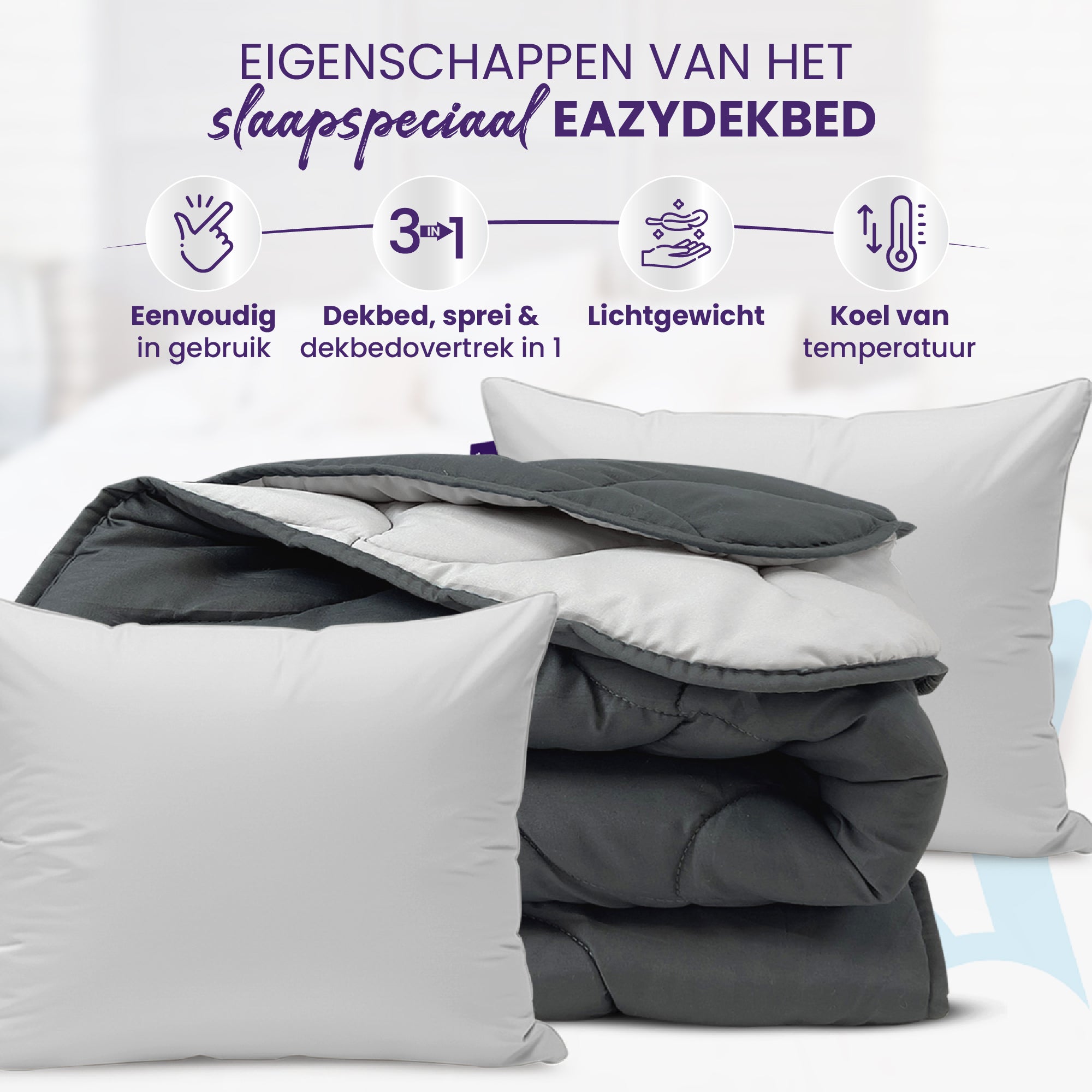 eazydekbed® - Zomerdekbed - Antraciet/Grijs + Gratis Kussenslopen