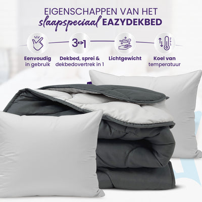 eazydekbed® - Zomerdekbed - Antraciet/Grijs + Gratis Kussenslopen