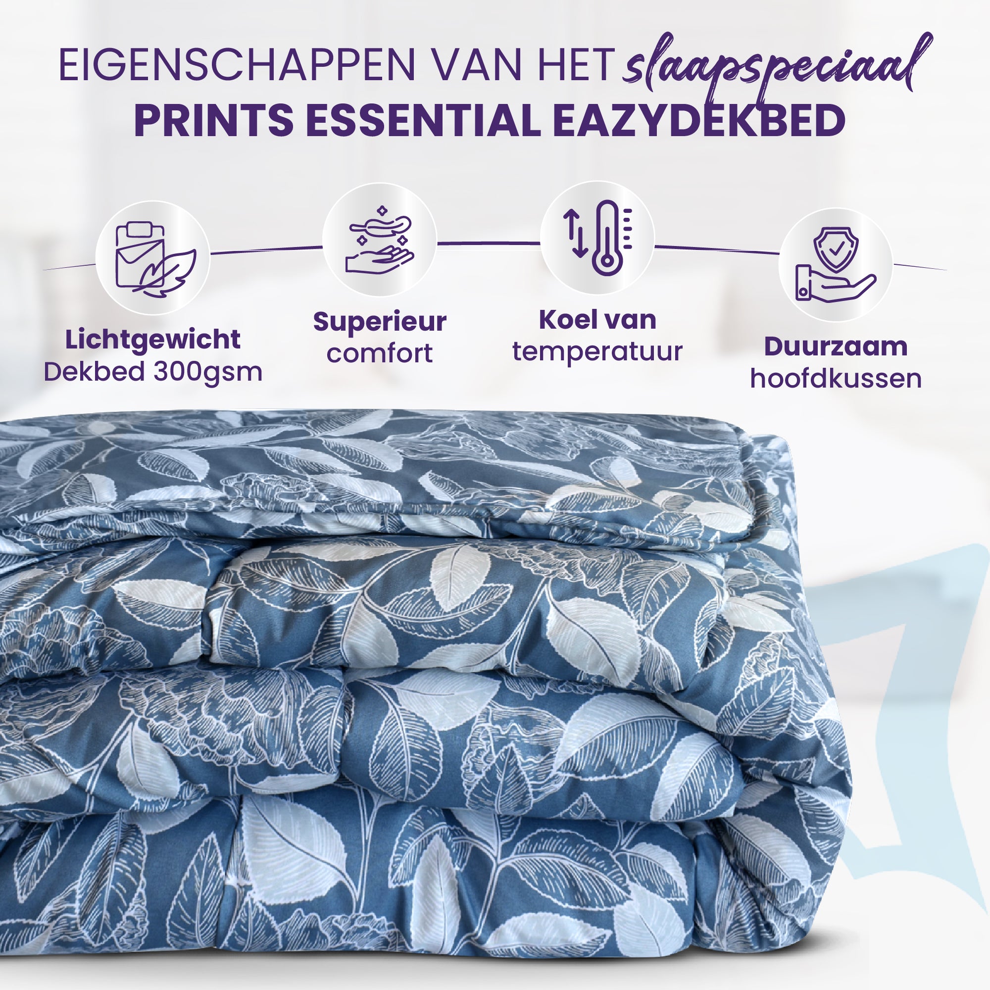 eazydekbed® – Nordic Leaf - Hoesloos & Wasbaar – Voor het hele jaar