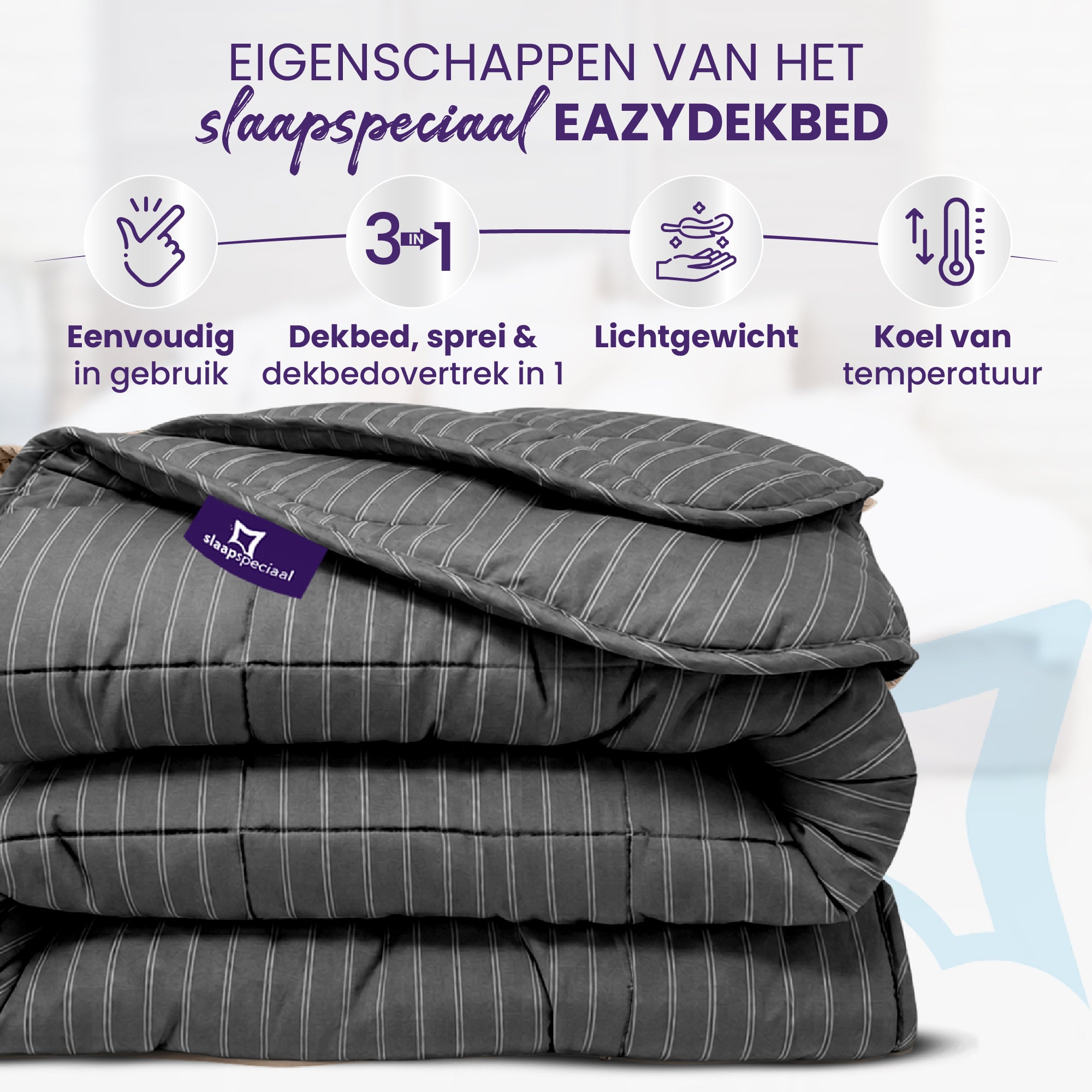 eazydekbed® - Zomerdekbed - Antraciet Stripe