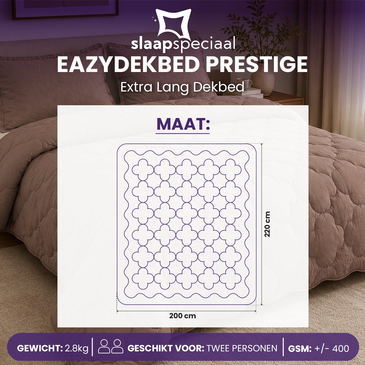 eazydekbed® - All-year - Prestige Bruin + Kussenslopen - 100% Katoen
