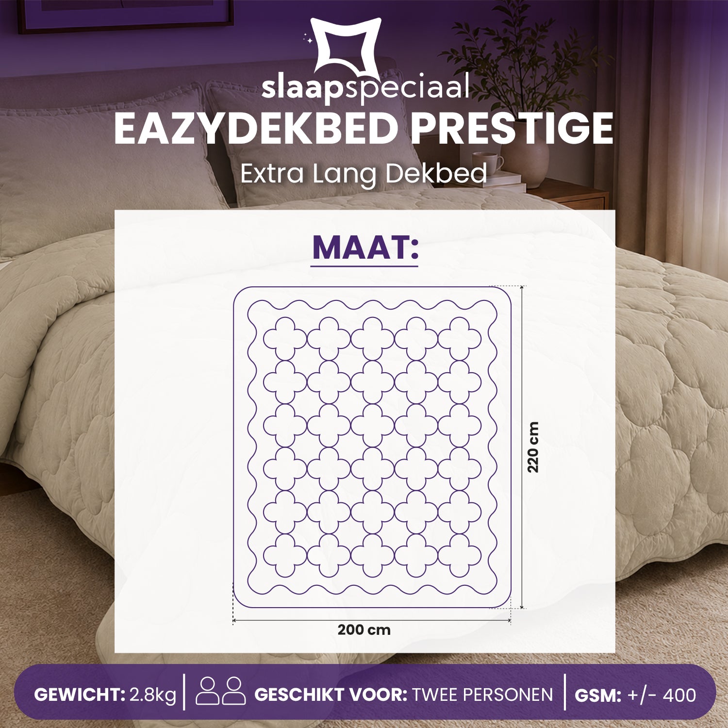 eazydekbed® - All-year - Prestige Sand + Kussenslopen - 100% Katoen