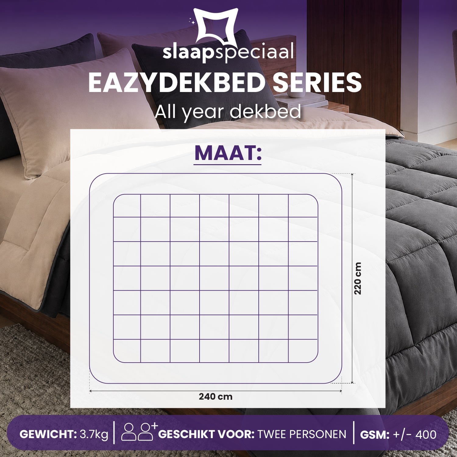 eazydekbed® – Anthrazit/Creme – Ohne Bezug & Waschbar – Für das ganze Jahr