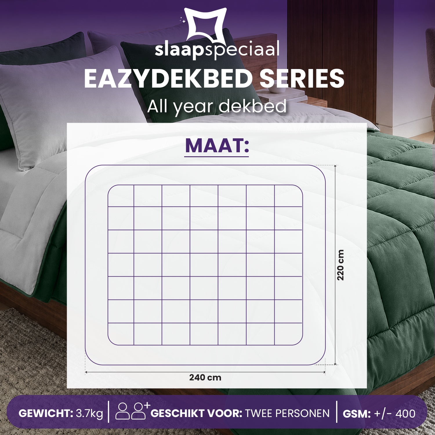 eazydekbed® - All-year - Groen/Grijs + Kussenslopen