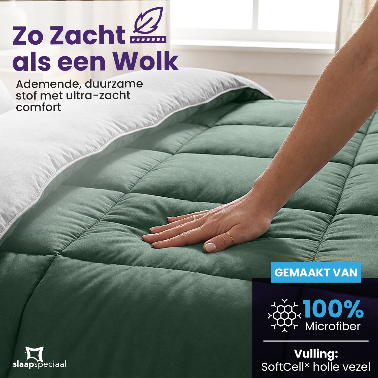 eazydekbed® - All-year - Groen/Grijs + Kussenslopen